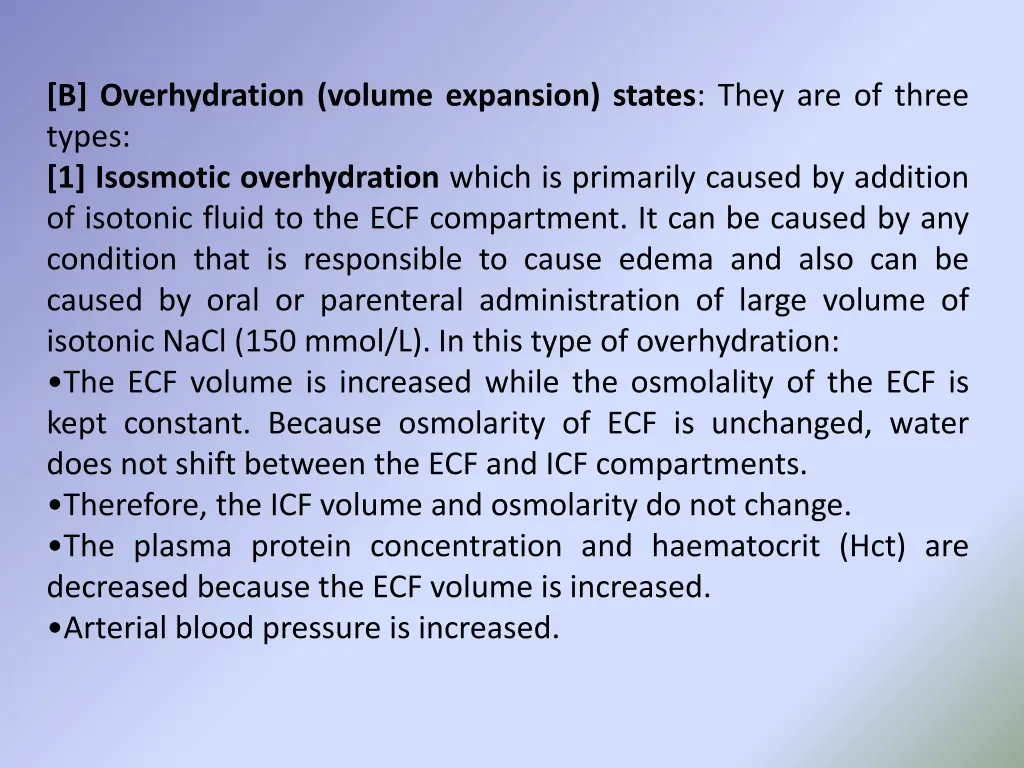 b overhydration volume expansion states they