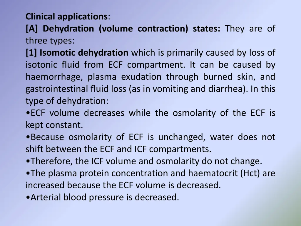 clinical applications a dehydration volume