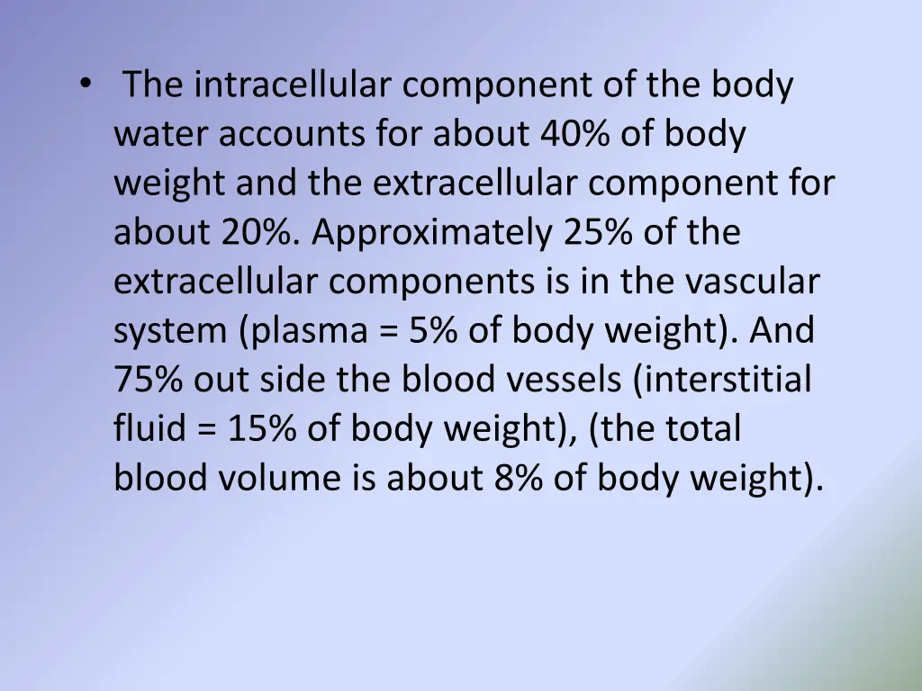 the intracellular component of the body water