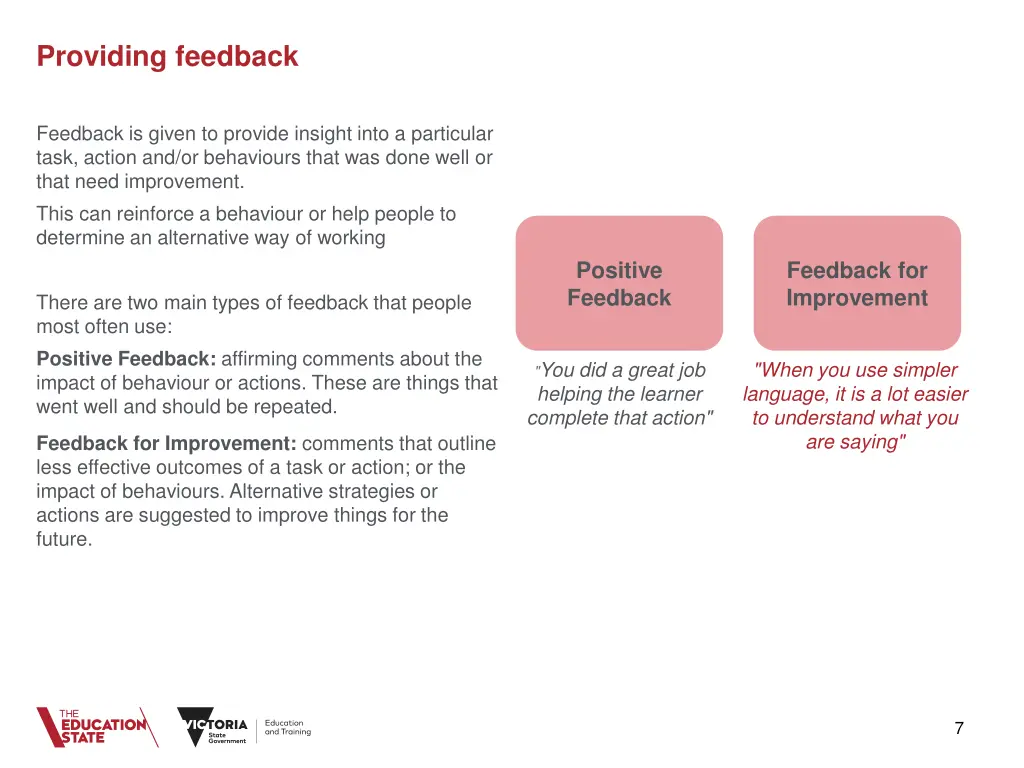 providing feedback