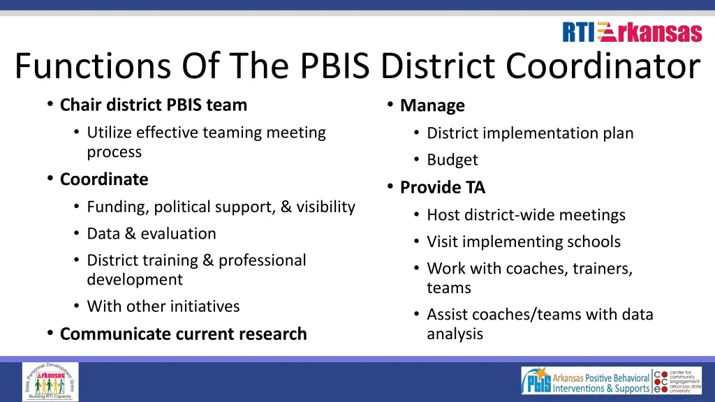 functions of the pbis district coordinator chair