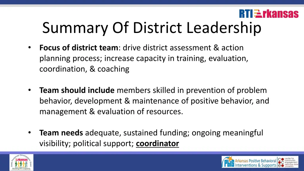 summary of district leadership