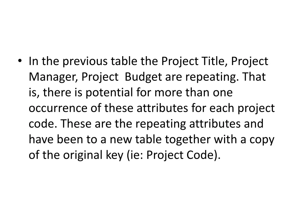 in the previous table the project title project