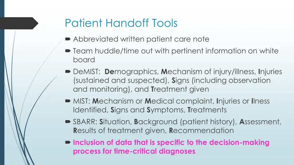 patient handoff tools