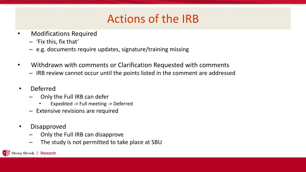 actions of the irb