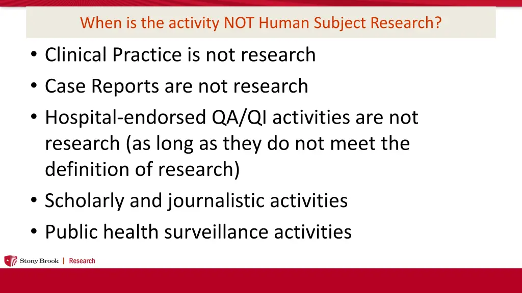 when is the activity not human subject research