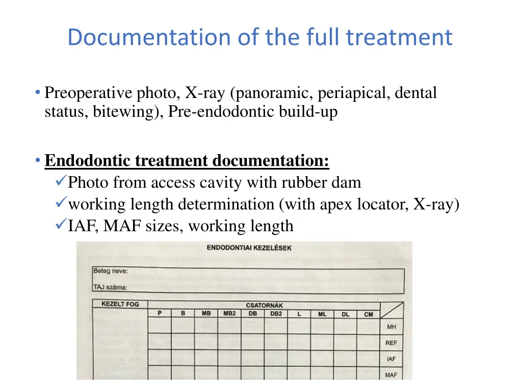 documentation of the full treatment