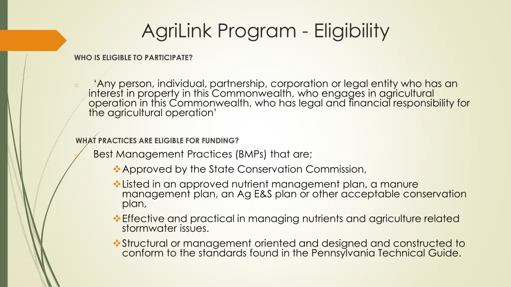 agrilink program eligibility