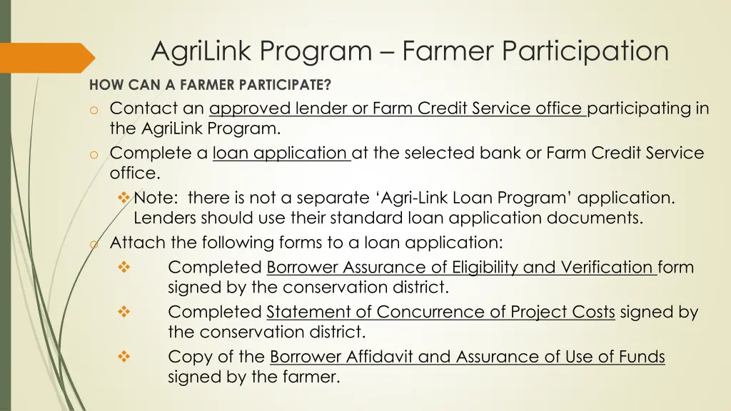 agrilink program farmer participation 1