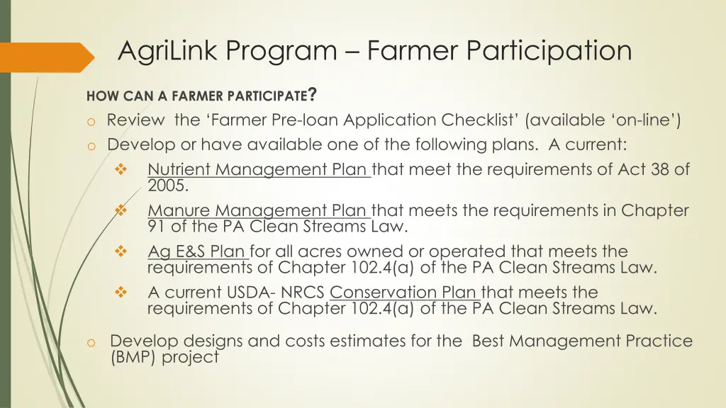 agrilink program farmer participation