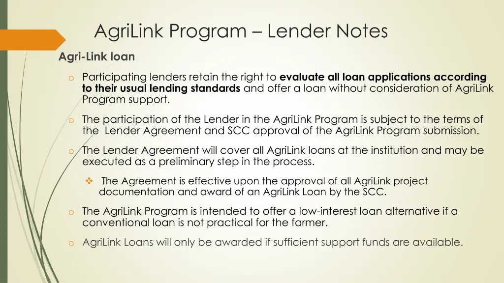 agrilink program lender notes