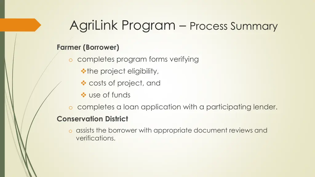 agrilink program process summary