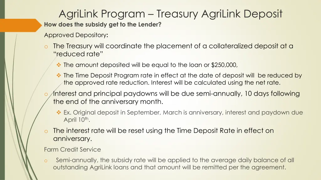 agrilink program treasury agrilink deposit