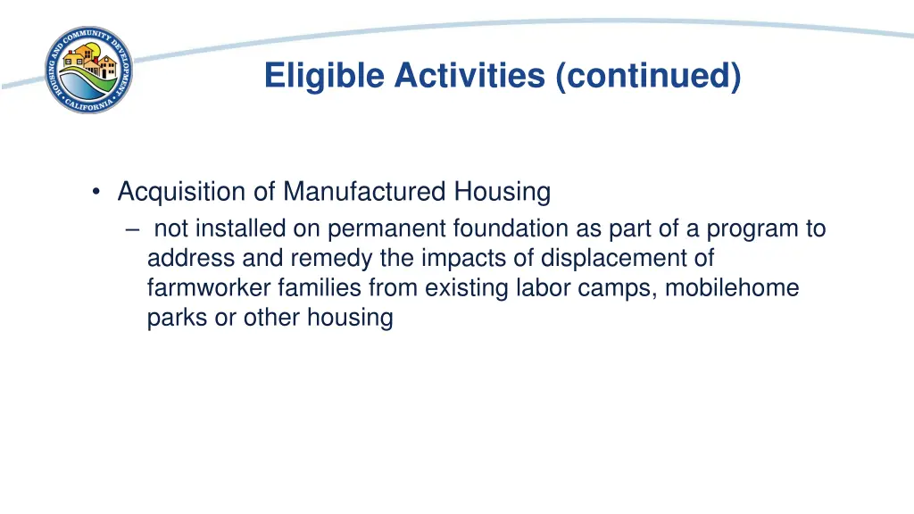 eligible activities continued