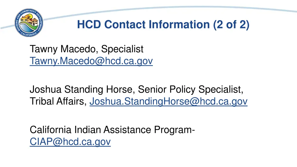 hcd contact information 2 of 2