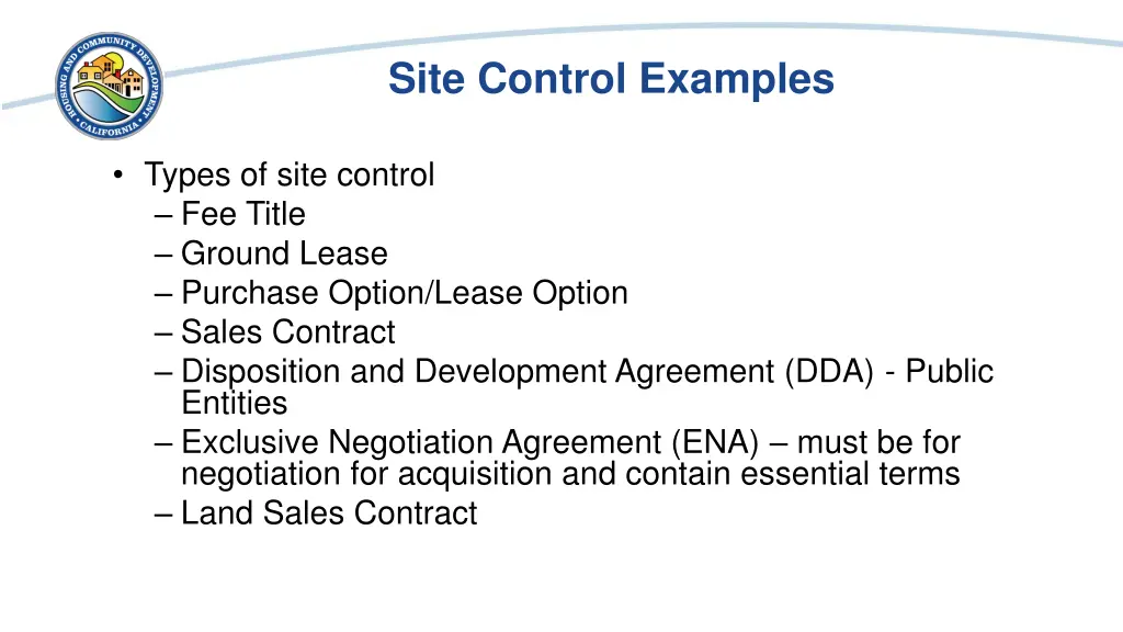 site control examples