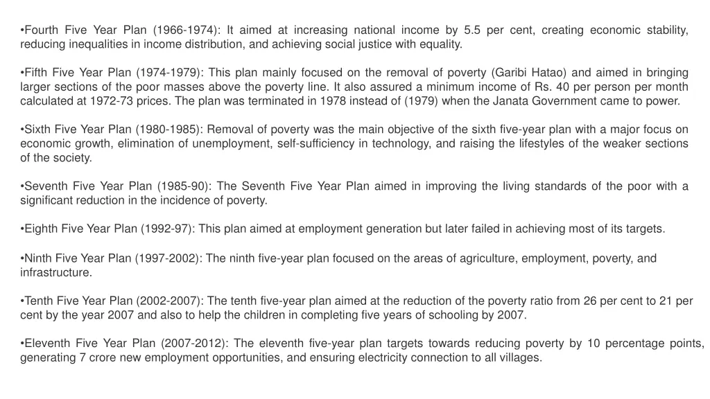 fourth five year plan 1966 1974 it aimed