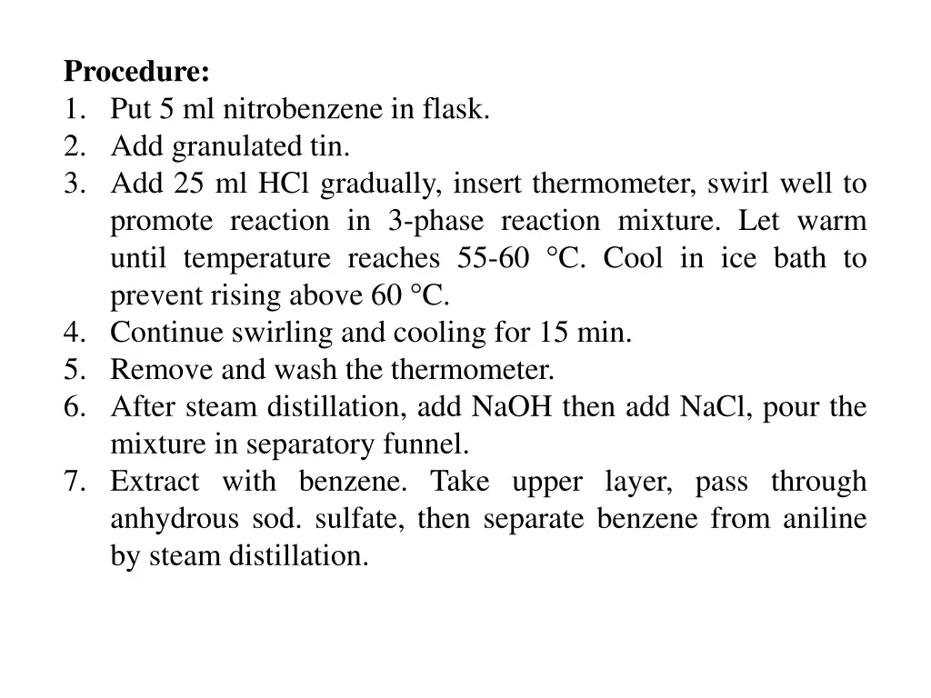 procedure 1 put 5 ml nitrobenzene in flask