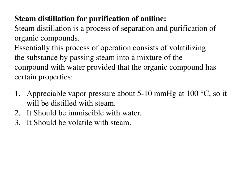 steam distillation for purification of aniline