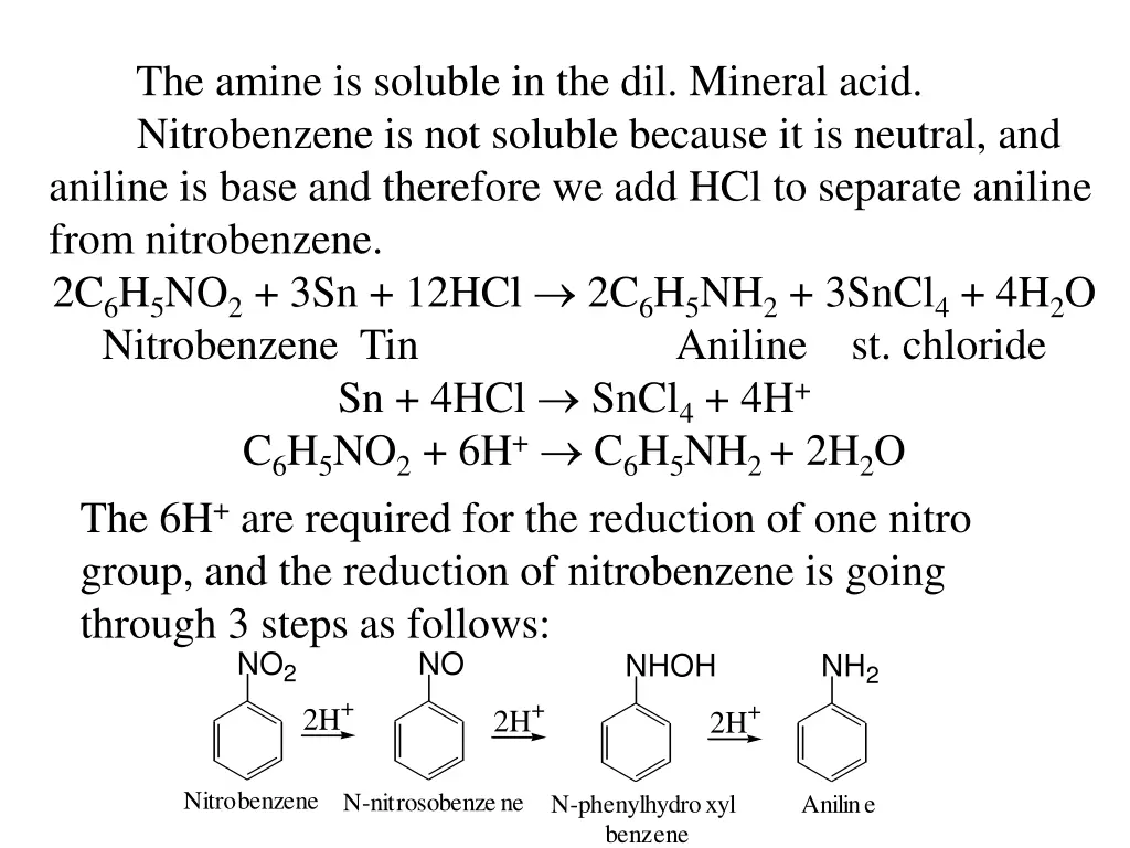 the amine is soluble in the dil mineral acid