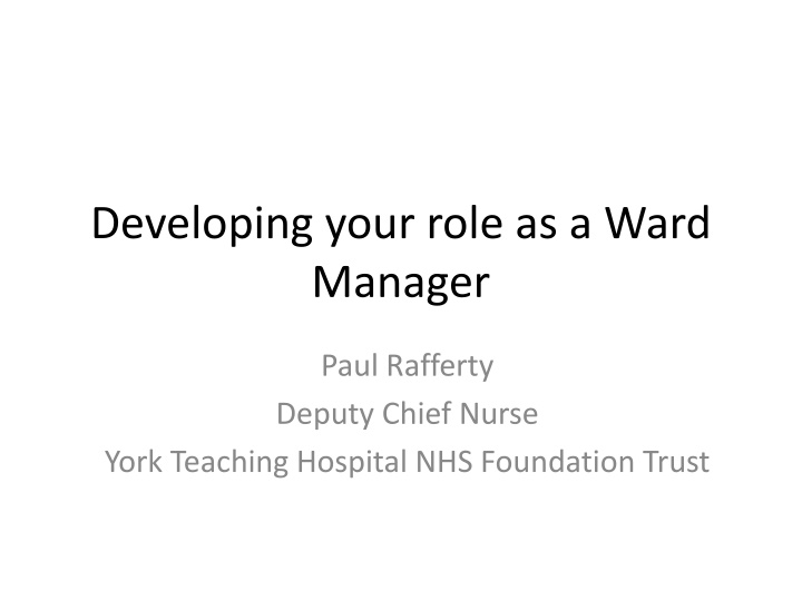 developing your role as a ward manager