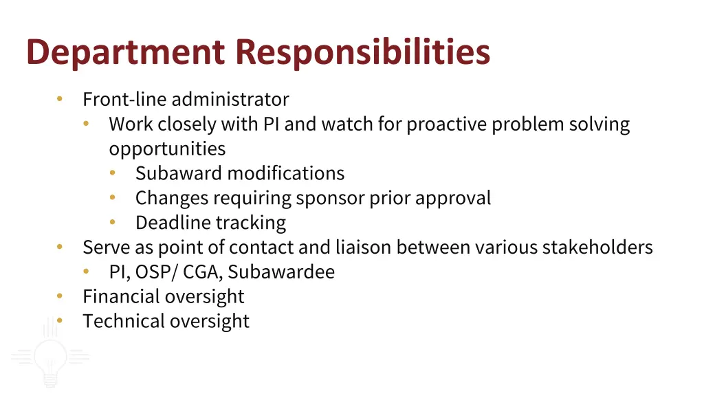 department responsibilities