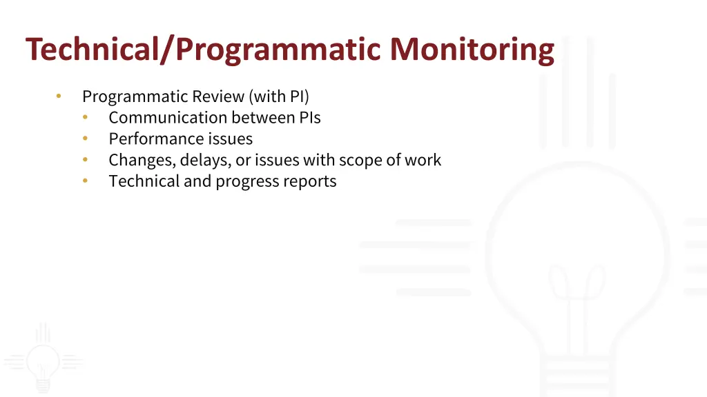 technical programmatic monitoring