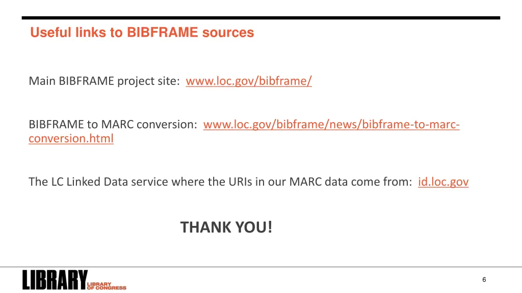 useful links to bibframe sources