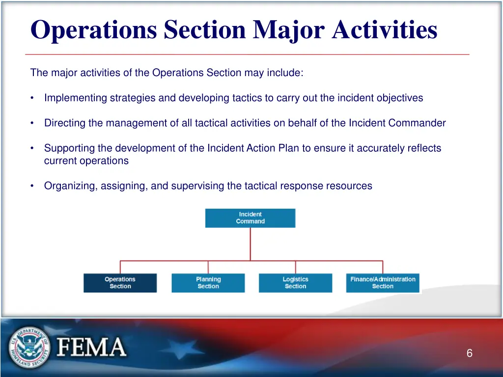 operations section major activities