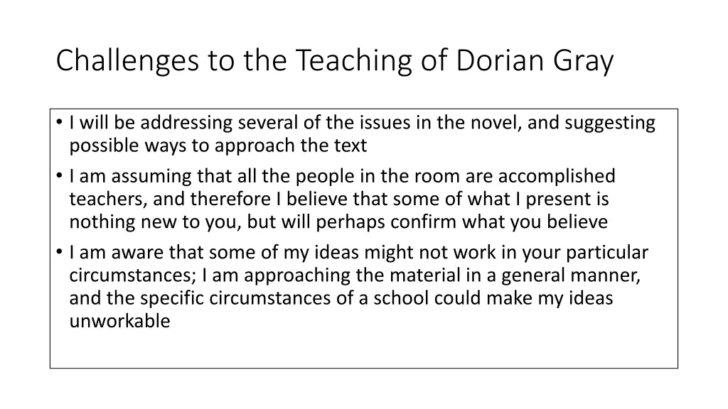 challenges to the teaching of dorian gray