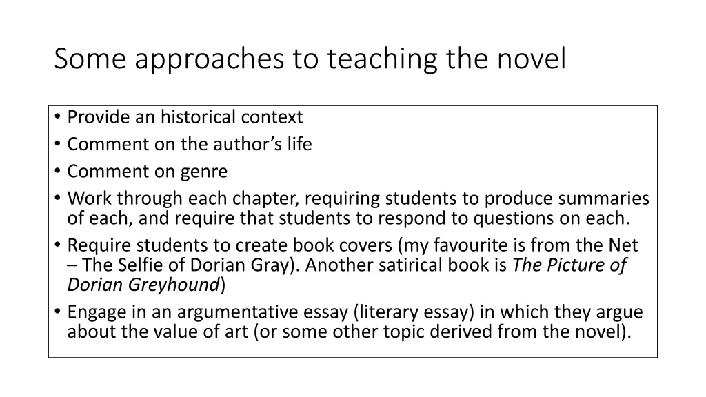 some approaches to teaching the novel