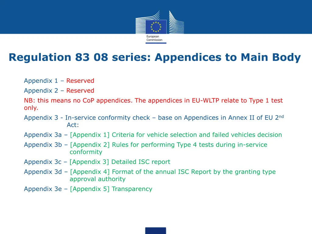 regulation 83 08 series appendices to main body