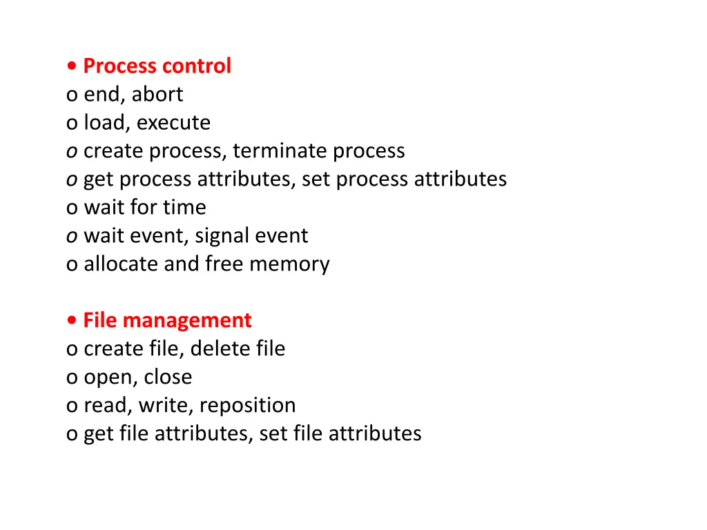 process control o end abort o load execute