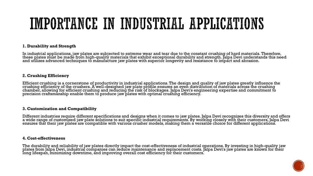 importance in industrial applications
