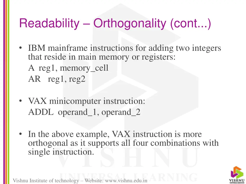 readability orthogonality cont