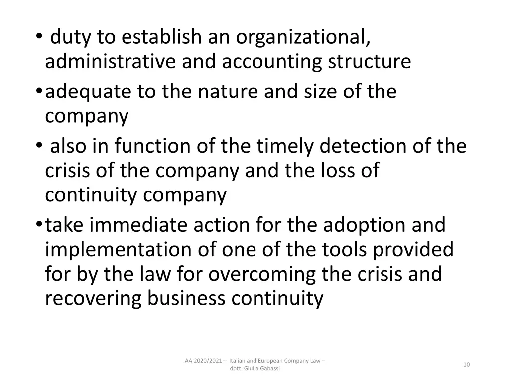 duty to establish an organizational