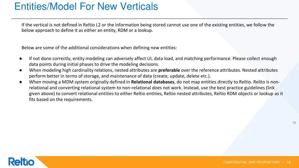 entities model for new verticals