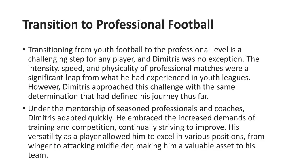 transition to professional football