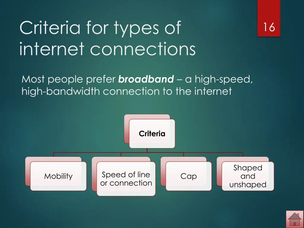 criteria for types of internet connections