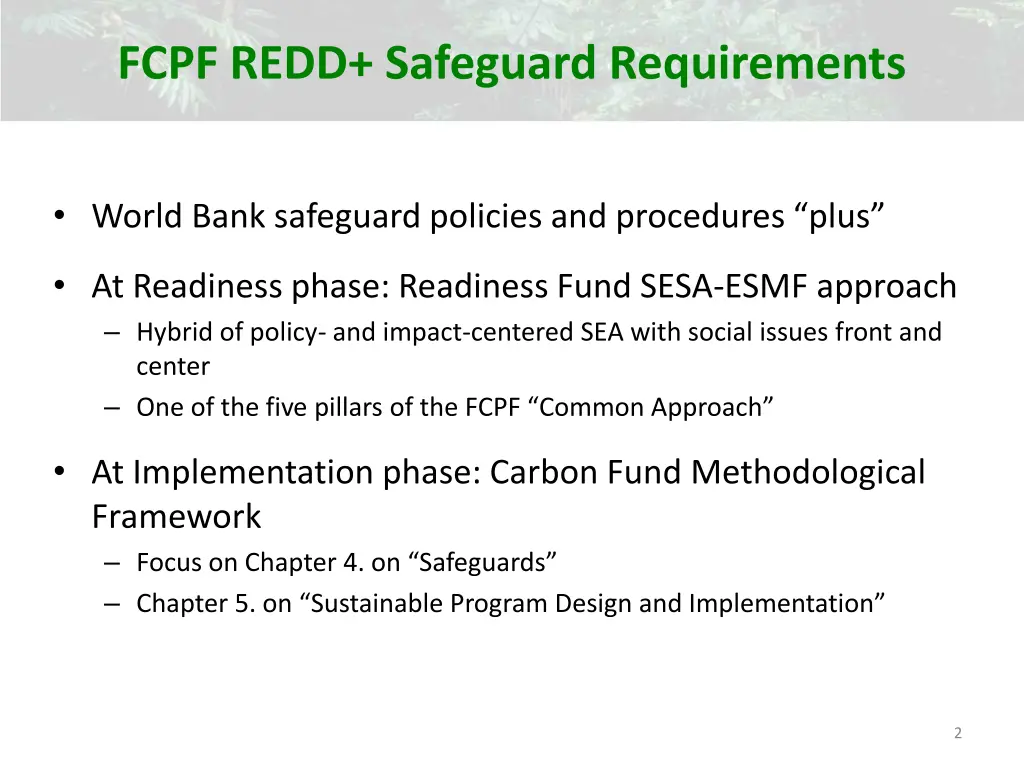 fcpf redd safeguard requirements