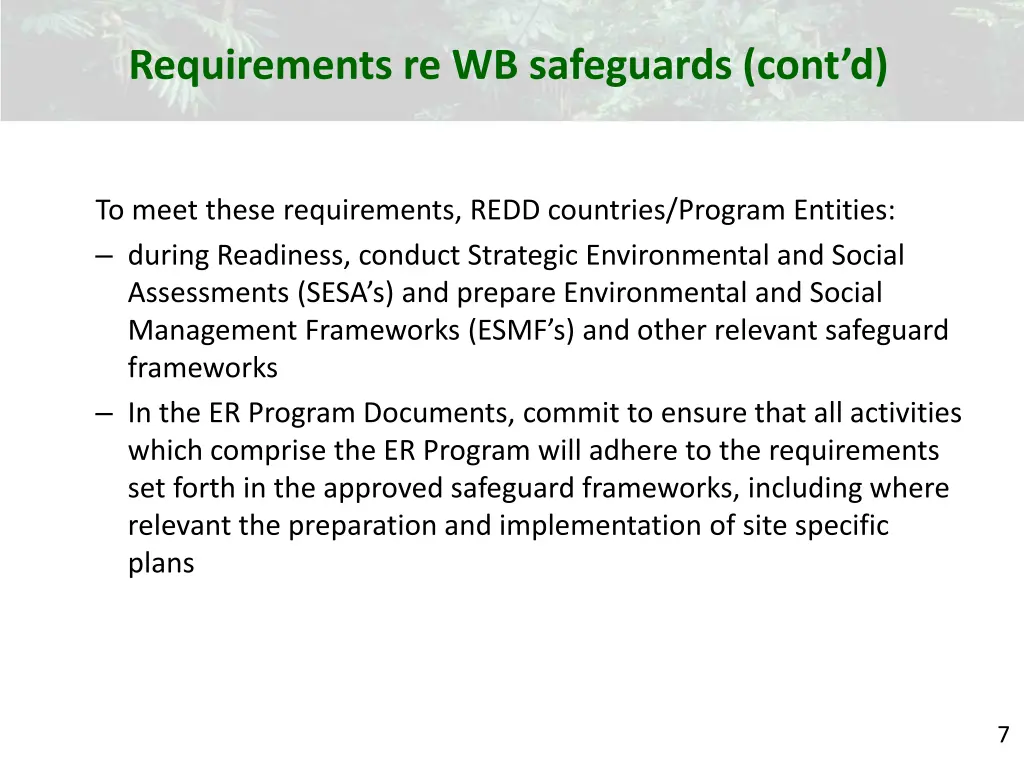 requirements re wb safeguards cont d