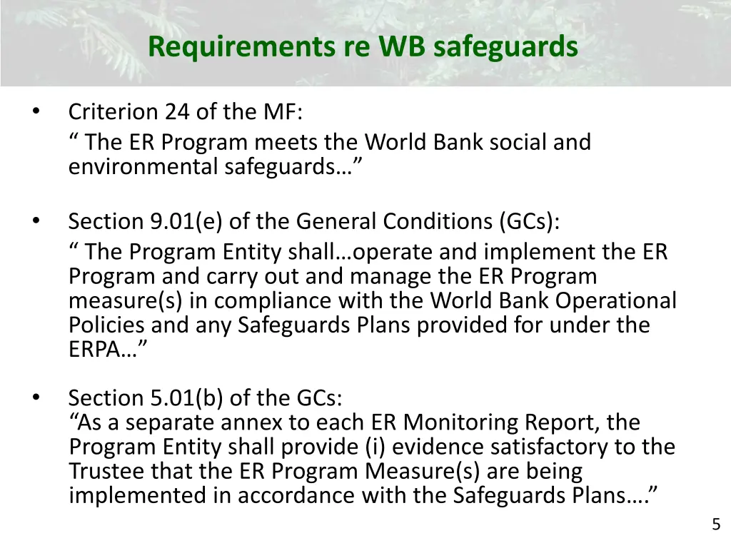 requirements re wb safeguards