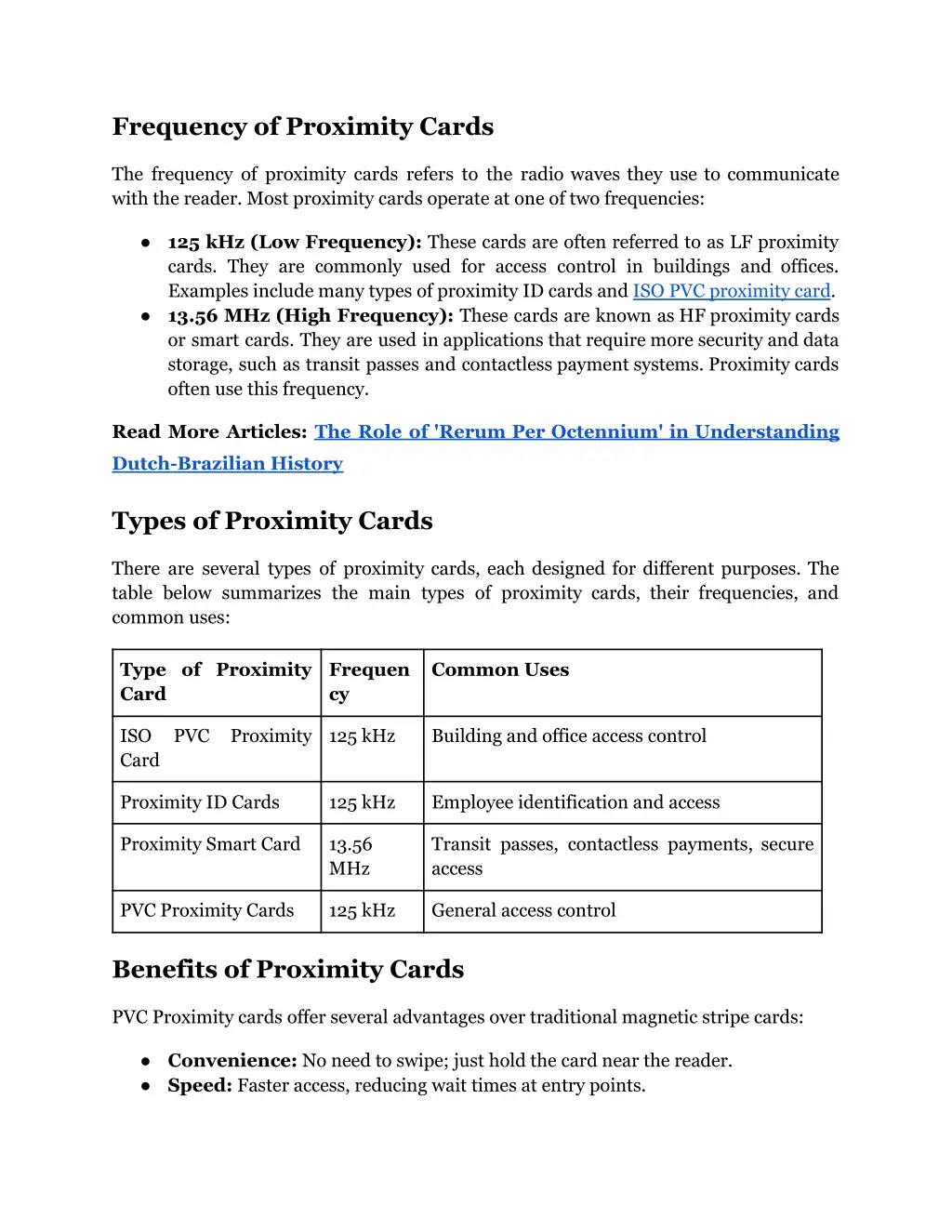 frequency of proximity cards