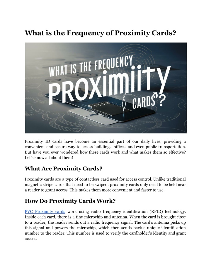 what is the frequency of proximity cards