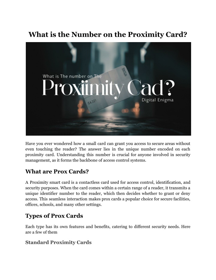 what is the number on the proximity card