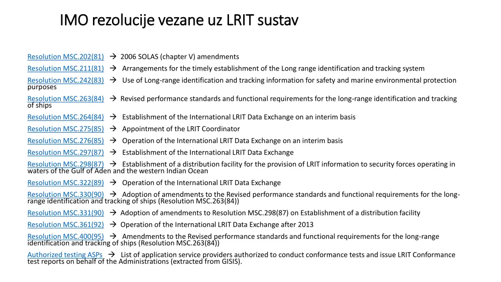 imo rezolucije vezane uz lrit sustav 1