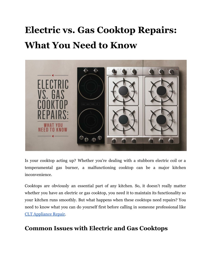 electric vs gas cooktop repairs