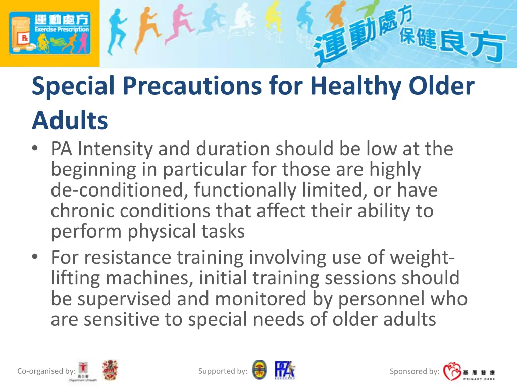 special precautions for healthy older adults