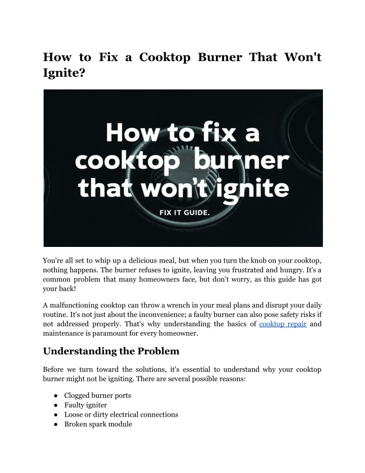 how to fix a cooktop burner that won t ignite