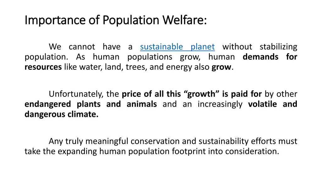 importance of population welfare importance